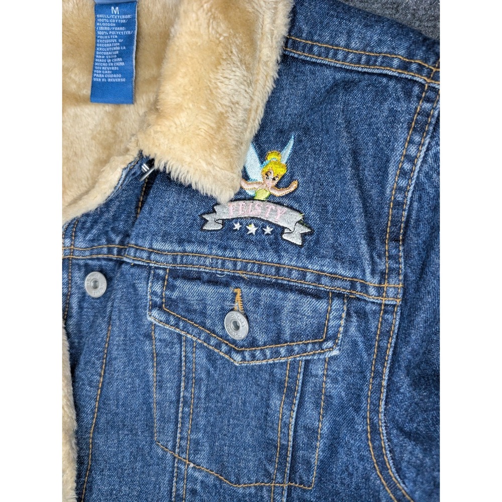 Disney Tinkerbell Denim Jacket Womens Medium Feisty Fairy Heavy Sherpa Lined - Picture 2 of 13